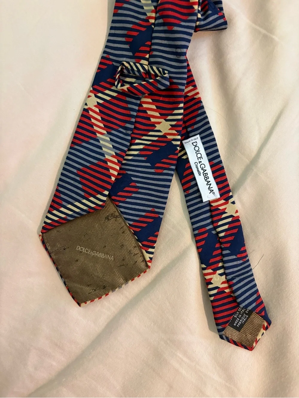 Vintage Dolce & Gabbana Blue, Red & Cream Geometric Silk Tie | Luxury |Old Money